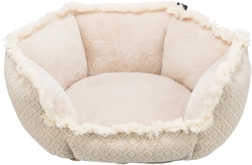 TRIXIE Hundebett Boho 65 × 65 cm in beige - weiches Hundekissen mit Plüschelementen - Hundekorb für mittelgroße Hunde - rutschfest und waschbar - 38213