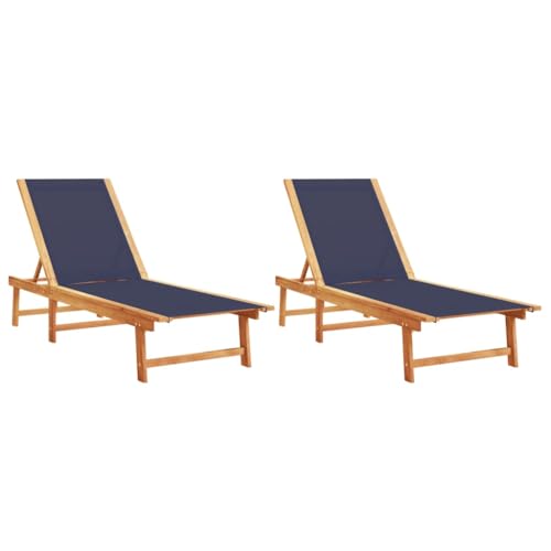 vidaXL Sonnenliegen 2 STK. Blau Massivholz Akazie und Textilene, Sonnenbett, Gartenliege, Lounge Liege, Tagesbett, Liege, Gartenbett, Outdoor Liege