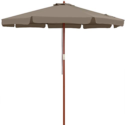 Kingsleeve® Holz Sonnenschirm 330 cm UV Schutz 80+ Schutzhülle Seilzug Groß Rund Stabil Windfest Marktschirm Gartenschirm Terrasse Balkon Taupe