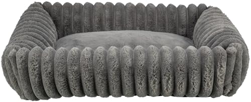 TRIXIE Hundebett Lonni 65x50 cm in grau – eckiges Kuschelbett mit weichem Plüsch in Cord Look, Hundekorb für kleine Hunde, fest integriertes Kissen, rutschfester Boden - weich & waschbar -374020