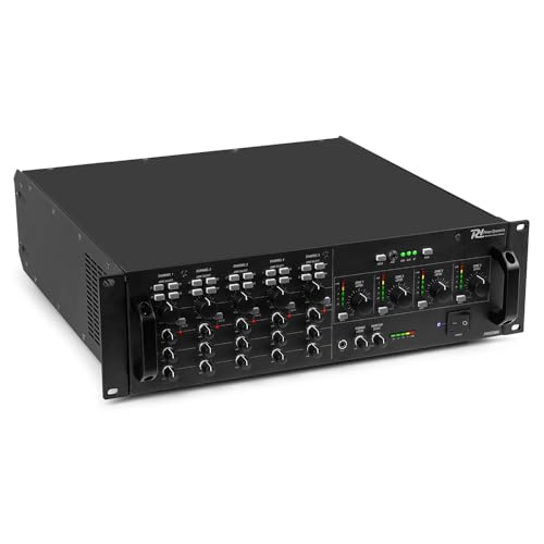 Power Dynamics PAM2004-4 Zonen Verstärker mit Bluetooth – 4x 200W – 100V & 4/8 Ohm – 4 Kanal Amplifier – HiFi Verstärker mit XLR, RCA & Mikrofon-Eingang