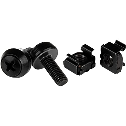 StarTech.com M6 x 12mm - Schrauben und Käfigmuttern - 100er Pack - Schwarz - M6 Montageschrauben und Kastenmuttern für Server Racks