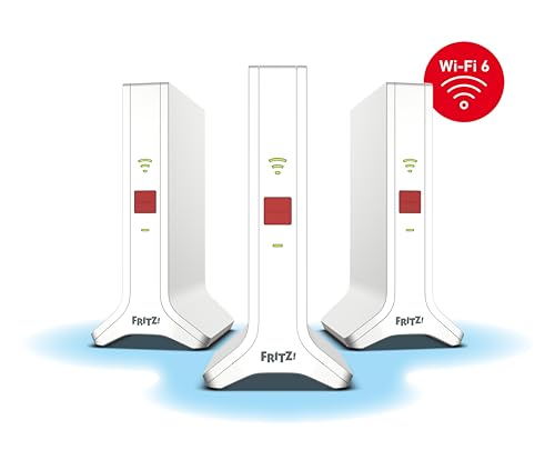 Fritz!Mesh Set 4200 3er-Set (3X Fritz!Repeater, ideal für Internetrouter oder Glasfasermodem (ONT), WLAN-Abdeckung für 5-7 Räume, Triband Wi-Fi 6 mit bis zu 4.200 MBit/s, deutschsprachige Version)