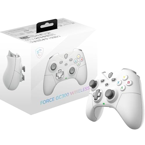 MSI FORCE GC300 WIRELESS WHITE PC Gamepad Controller - 2,4 GHz, Bluetooth, USB Typ-C auf A - kabelgebunden/drahtlos, 600mAh Li-Ionen-Akku (20h), austauschbare D-Pad-Abdeckungen, zwei Vibrationsmotoren