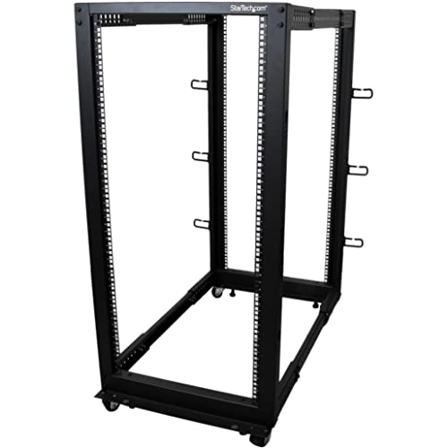 StarTech.com 4-Pfosten 25 HE Mobiles Open Frame Serverrack, 19" Netzwerk Rack mit Rädern, Rack für Computer/AV/Daten/IT Geräte - Rollen, Nivellierfüße oder Bodenmontage (4POSTRACK25U)