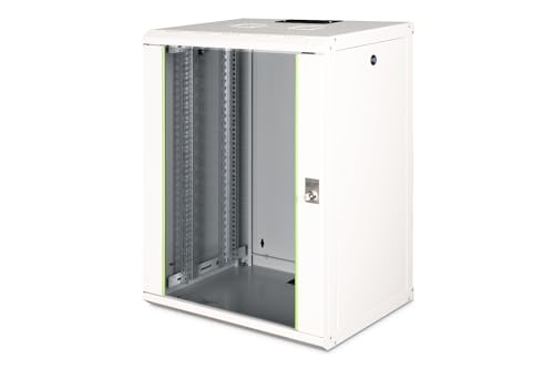 DIGITUS Netzwerk-Schrank 19 zoll 16 HE - Wandmontage - 450 mm Tiefe - Traglast 100 kg - Unique Serie - Glastür - Grau