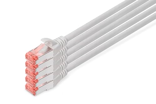DIGITUS LAN Kabel Cat 6 - 15m - 5 Stück - RJ45 Netzwerkkabel - S/FTP Geschirmt - Kompatibel zu Cat 6A & Cat 7 - Grau