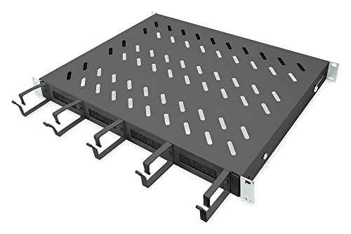 DIGITUS 1HE Fachboden festeinbau für 600 mm Tiefe Schränke inkl. Kabelmanagement, schwarz