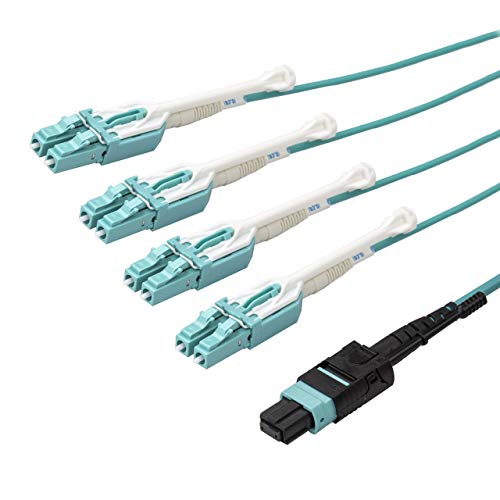 StarTech. com MPO8LCPL3M Verbindungskabel (MTP auf LC, 3 m, OM3 Multimode, 40 GB, Zuglasche, Plenum, MPO/MTP-Stecker, Glasfaserkabel