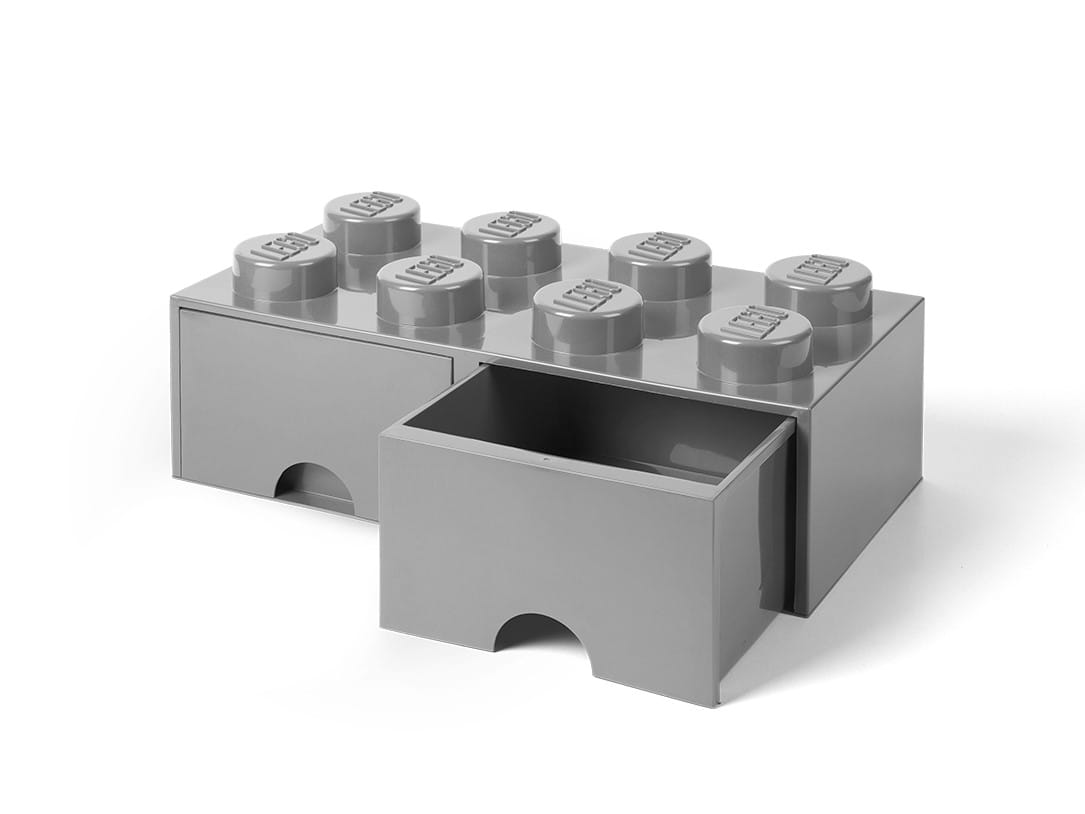 LEGO Aufbewahrungsstein mit 8 Noppen und Schubfächern in Steingrau
