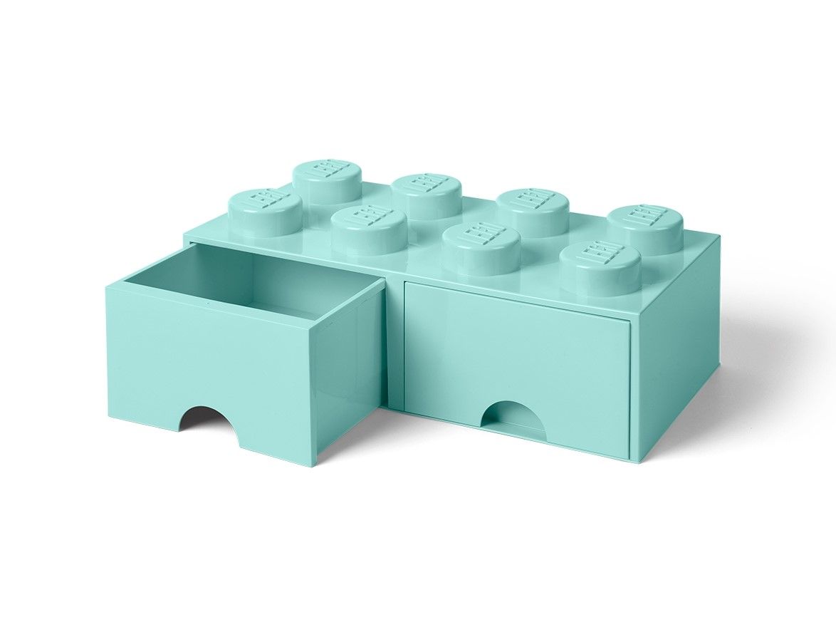 Stein mit 8 Noppen und Schubfächern in Aquamarinblau