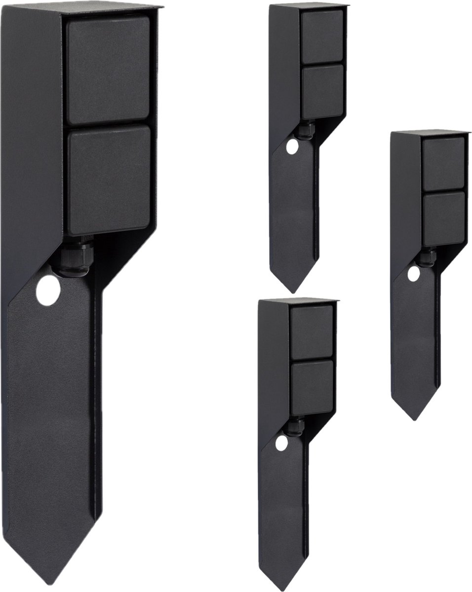 Set von 4 Außensteckdosen Double Spike Gartensteckdosen Schwarz
