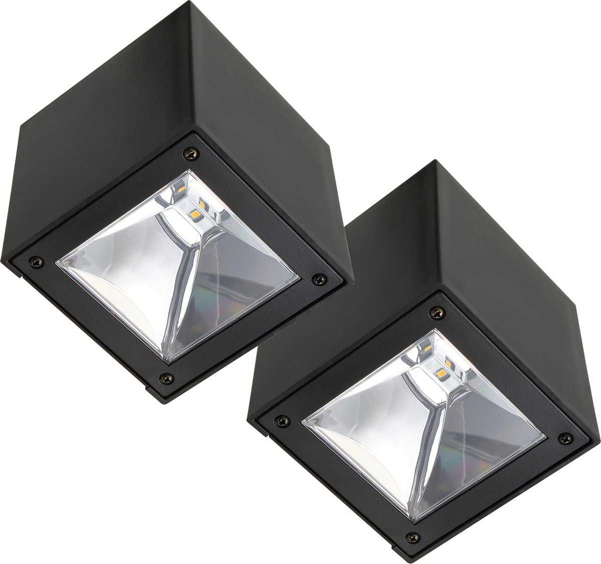 2er set LED Solar Cube Wandleuchte Schwarz