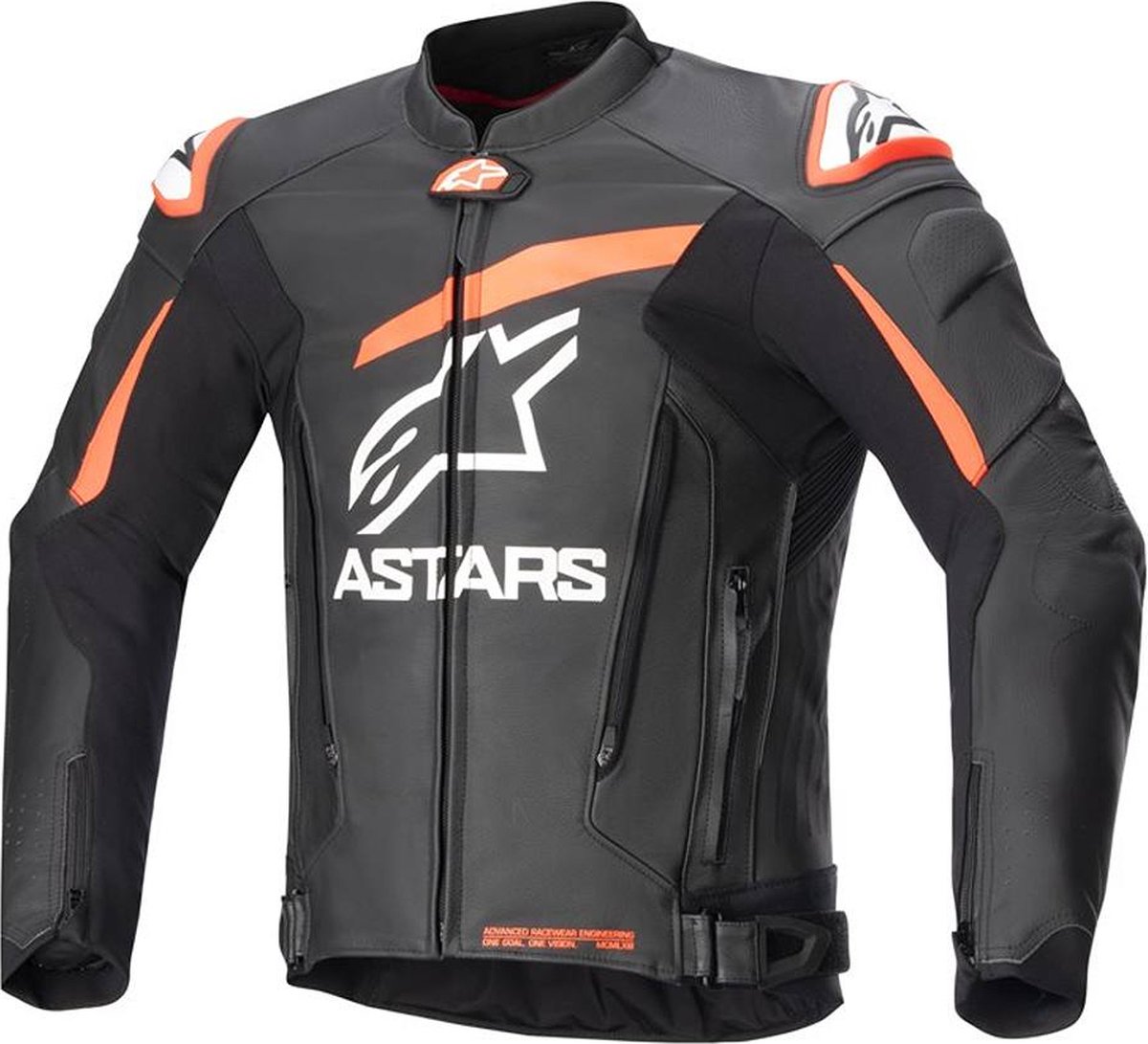 ALPINESTARS GP Plus V4 Jacket, Men's leather motorcycle, Black-Red Fluo-White