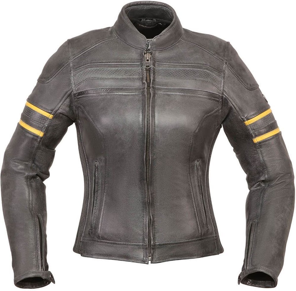 MODEKA Iona Lady Jacket, Women's leather motorcycle, Black-Yellow
