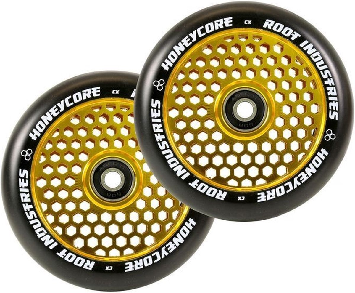 Root Honeycore Schwartz 110mm Stunt Scooter Rollen 2-pack - Gold - Gold - Scootworld.de