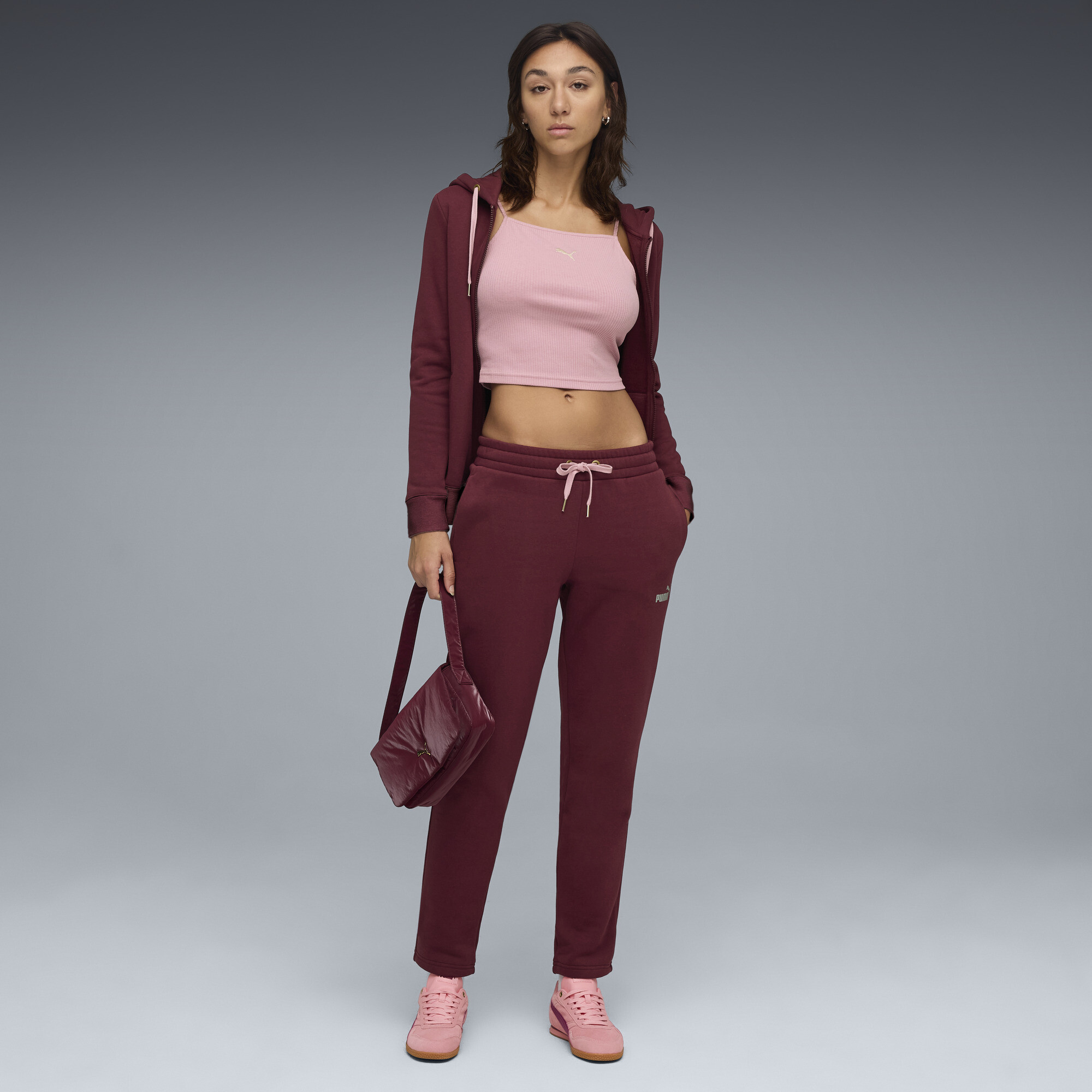 PUMA Metallisch Jogginganzug mit Kapuze Damen, Kleidung, Rot, M
