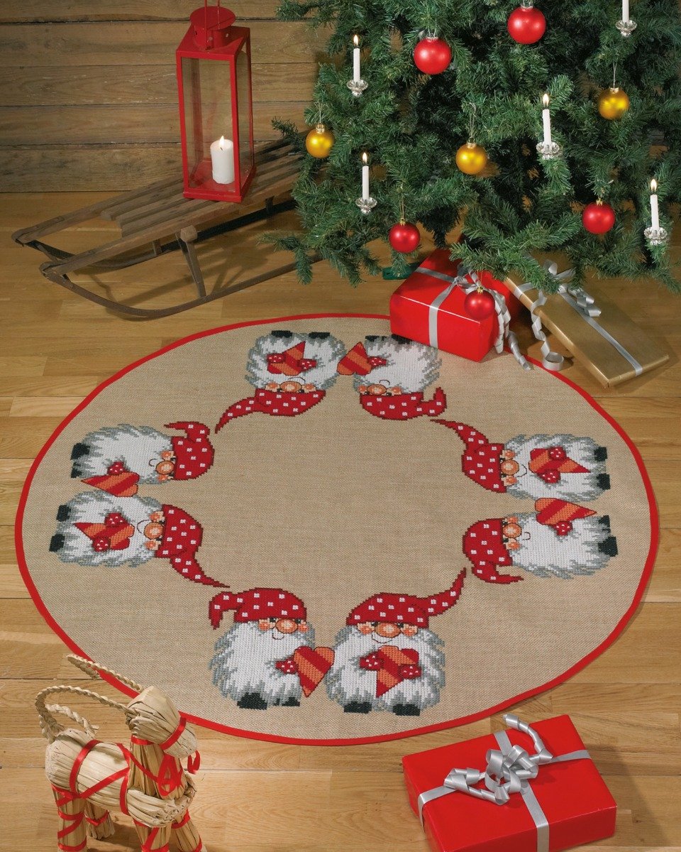 Permin Stickereiset Jute Weihnachtsbaumdecke Elfen Ø118cm