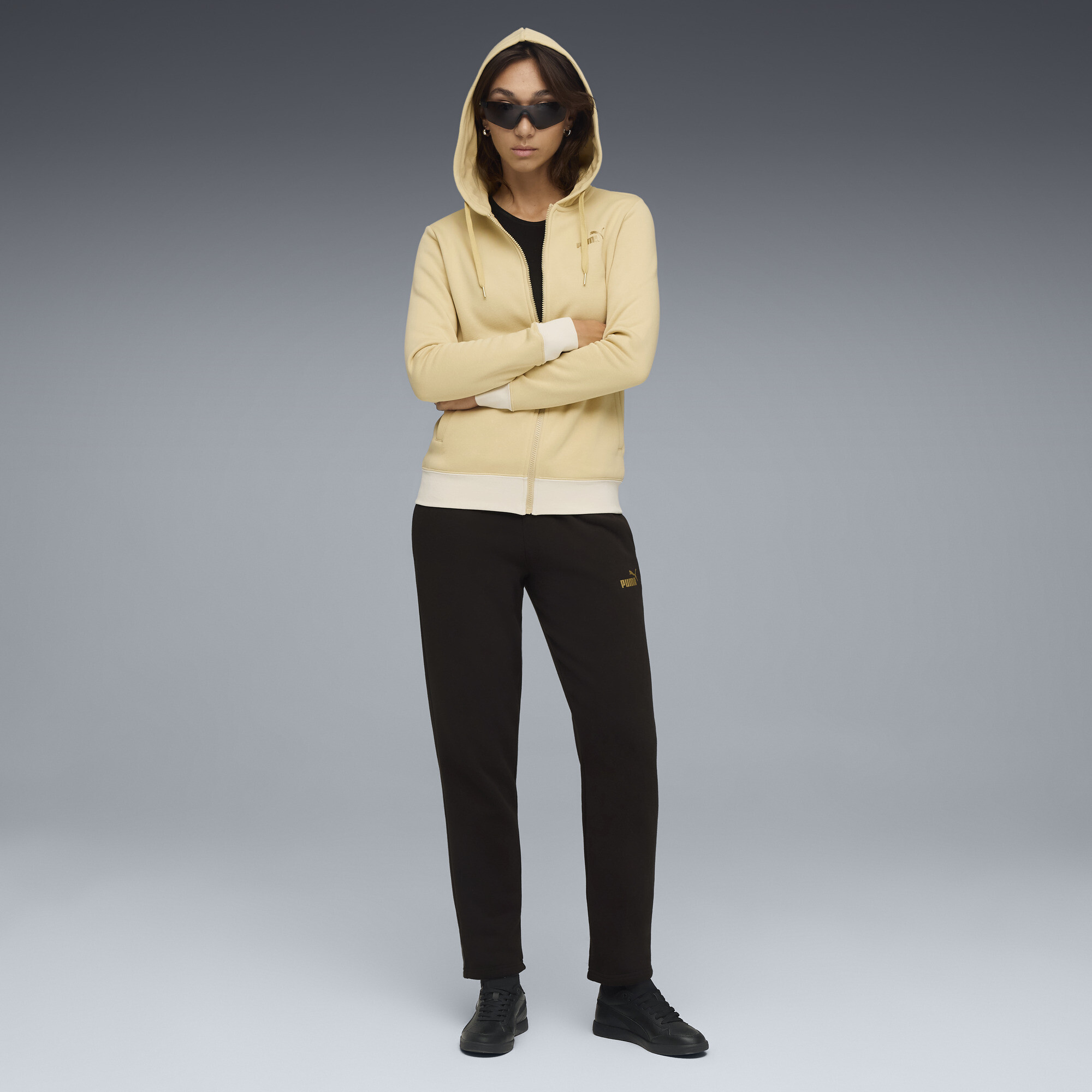 PUMA Metallisch Jogginganzug mit Kapuze Damen, Kleidung, Schwarz, XL