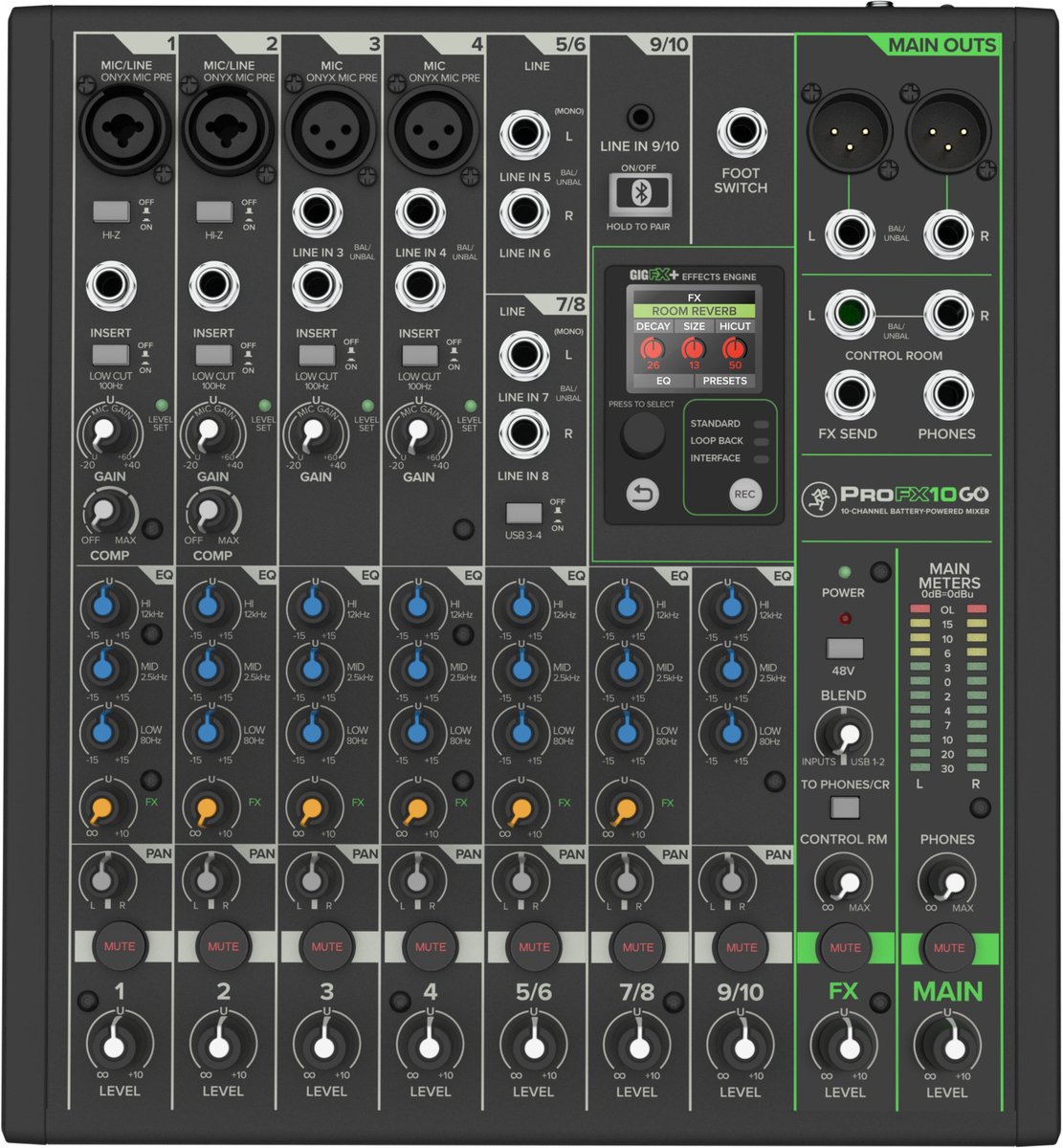Mackie ProFX10 GO akkubetriebener 10-Kanal Mixer mit Bluetooth