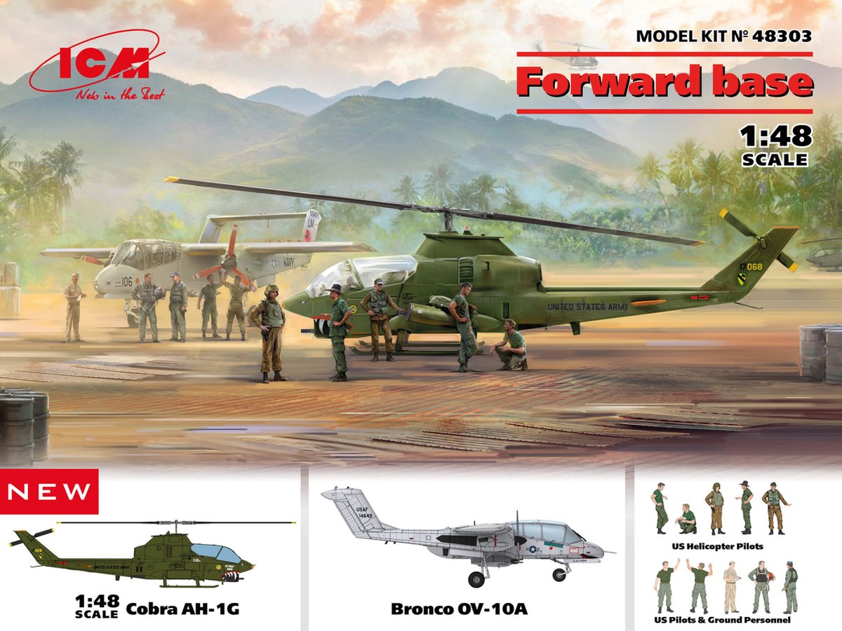 Forward base Cobra AH-1G + Bronco OV-10A w. US Pilots & Ground Person a. HelicoPilots