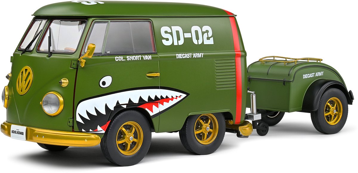 Volkswagen VW Kool Kombi Army Fighter 2023 oliv mit Dekor 1:18 Solido