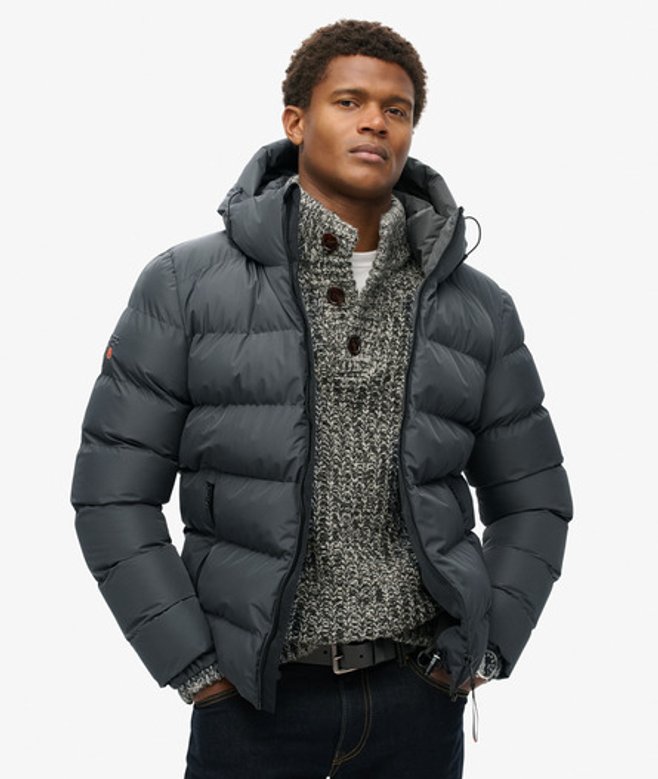 Superdry Herren Kapuzen-sportpufferjacke Dunkelgrau - Größe: L