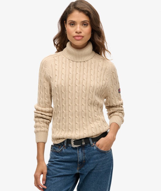 Superdry Damen Lockerer Zopfmuster-rollkragenpullover Beige - Größe: 44