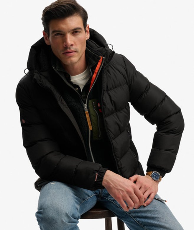 Superdry Herren Kapuzen-sportpufferjacke Schwarz - Größe: S