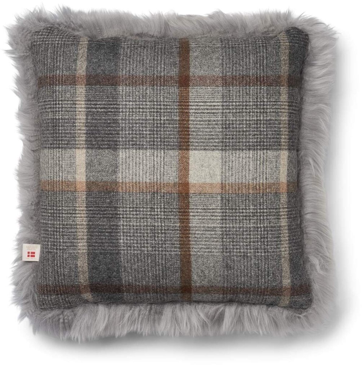 Kariertes Lammfellkissen | Langhaar | Neuseeland | 100% Wolle | 52x52 cm