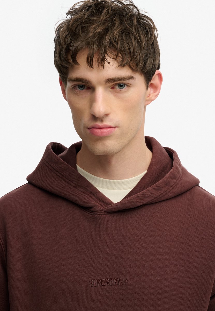 Superdry Herren Baumwolle Gesticktes Logo Micro Kapuzenpullover, Dunkelbraun - Größe: L