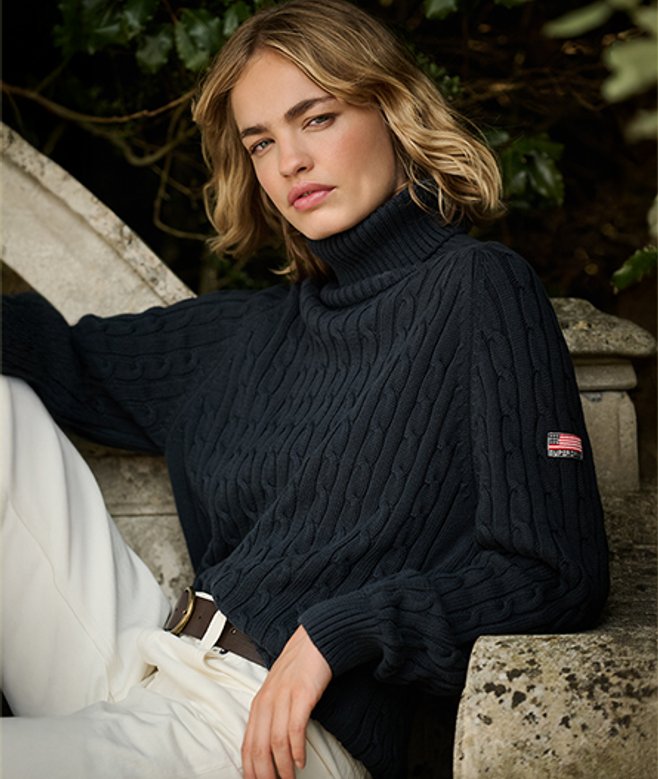 Superdry Damen Lockerer Zopfmuster-rollkragenpullover Navy - Größe: 40