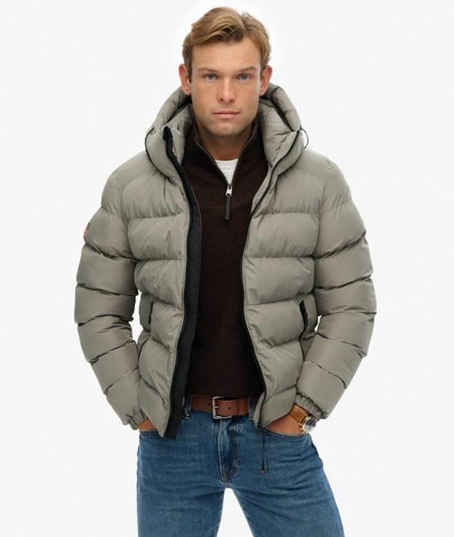 Superdry Herren Kapuzen-sportpufferjacke Khaki - Größe: Xxl