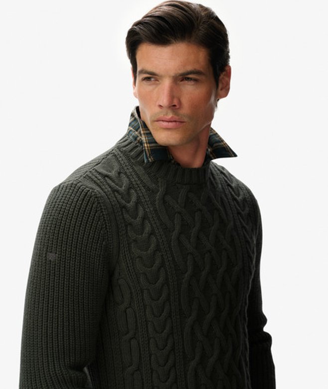 Superdry Herren Jacob Zopfstrick-pullover Green - Größe: S