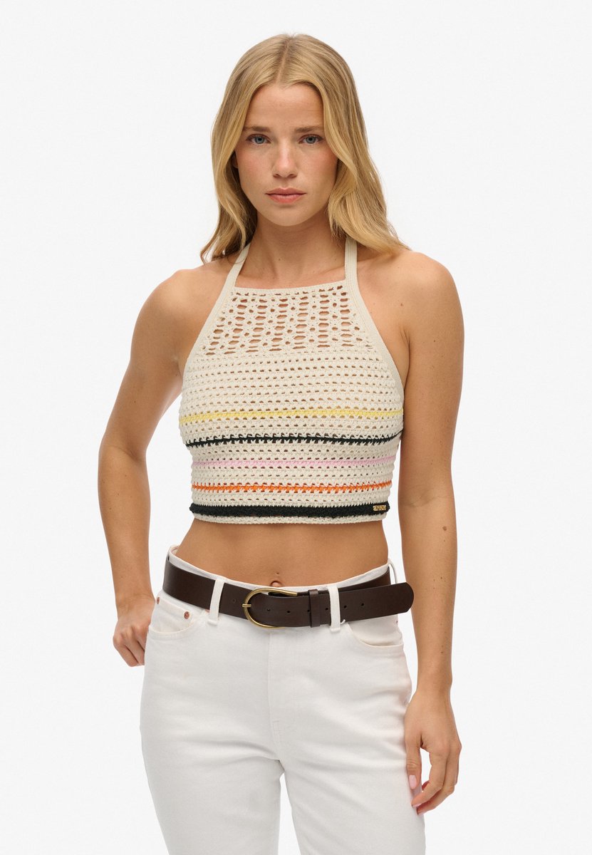 Superdry Damen Kurzes Häkeloberteil mit Nackenträger Cream - Größe: 36