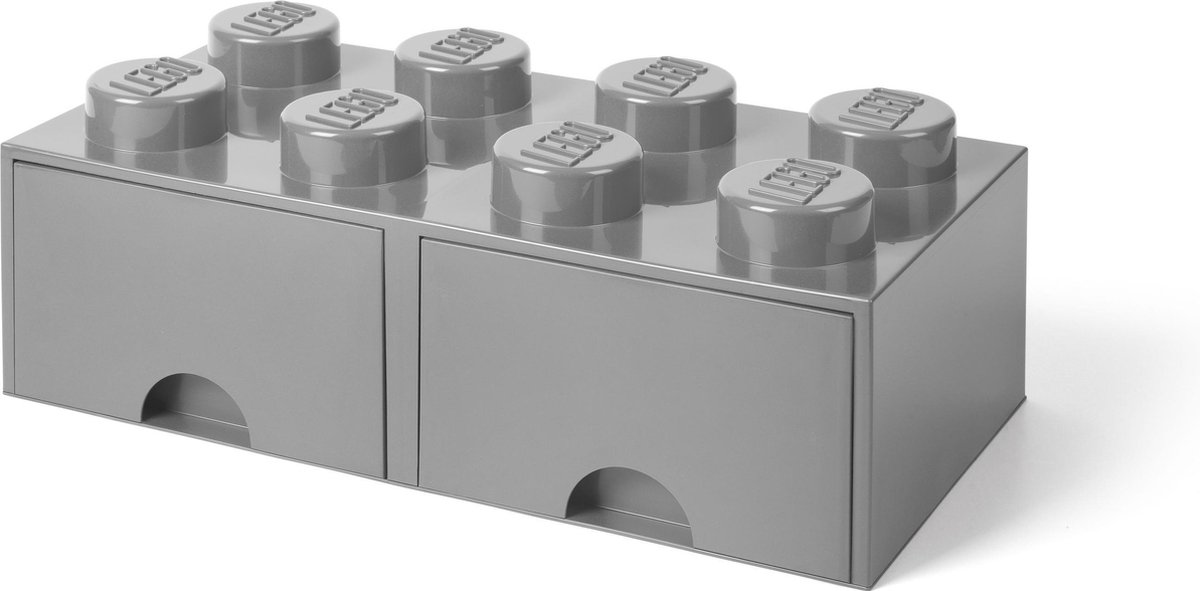 Pudełko z szufladami w kształcie szarobłękitnego klocka LEGO z 8 wypustkami