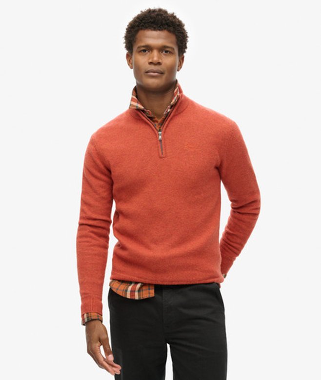 Superdry Herren Essential Strickpullover mit Halbreißverschluss und Stickerei Orange - Größe: S