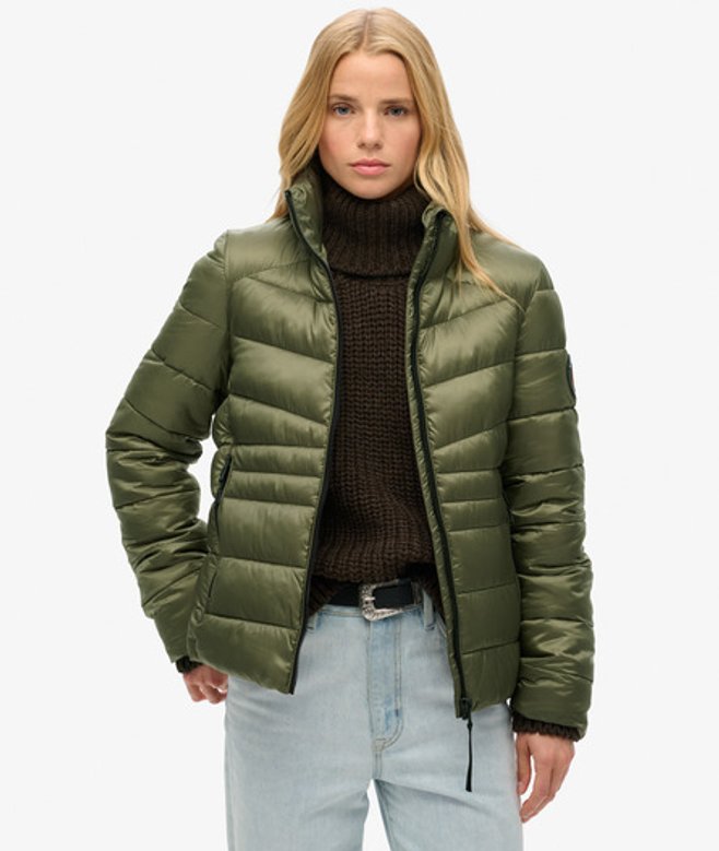 Superdry Damen Wattierte Fuji Steppjacke Grün - Größe: 42