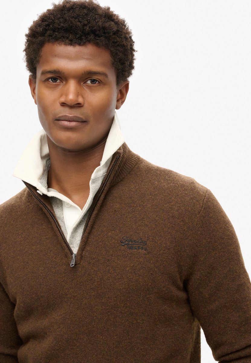 Superdry Herren Essential Strickpullover mit Halbreißverschluss und Stickerei Blau - Größe: L