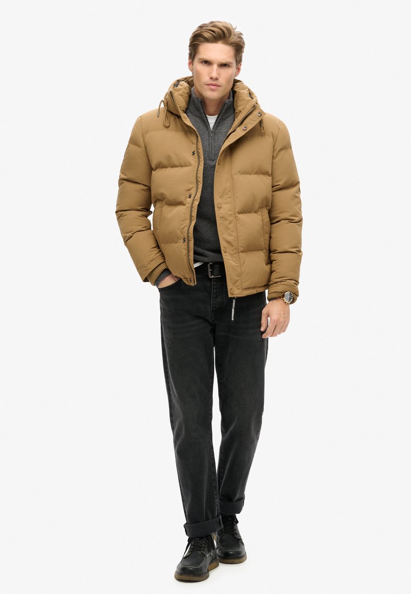 Superdry Herren Everest Kurze Pufferjacke mit Kapuze Braun - Größe: S