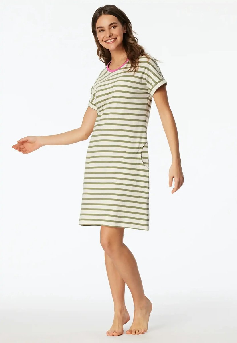 Sleepshirt kurzarm Streifen linde - Casual Essentials 40