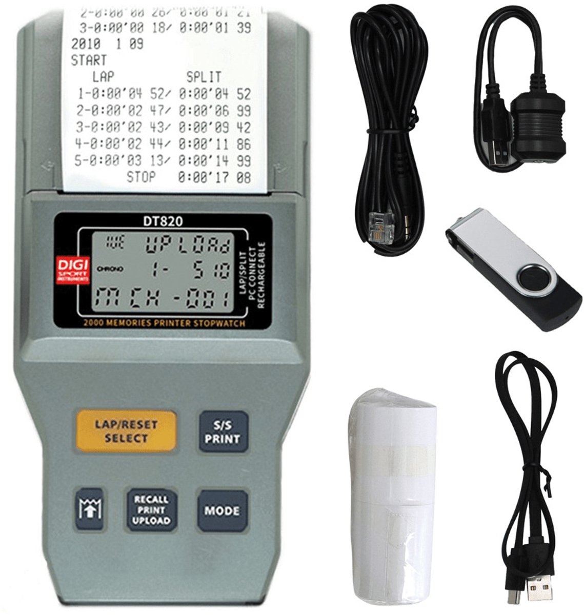 Stoppuhr, 2000 Speicherplätze mit integriertem Drucker Digi Sport Instruments DT820