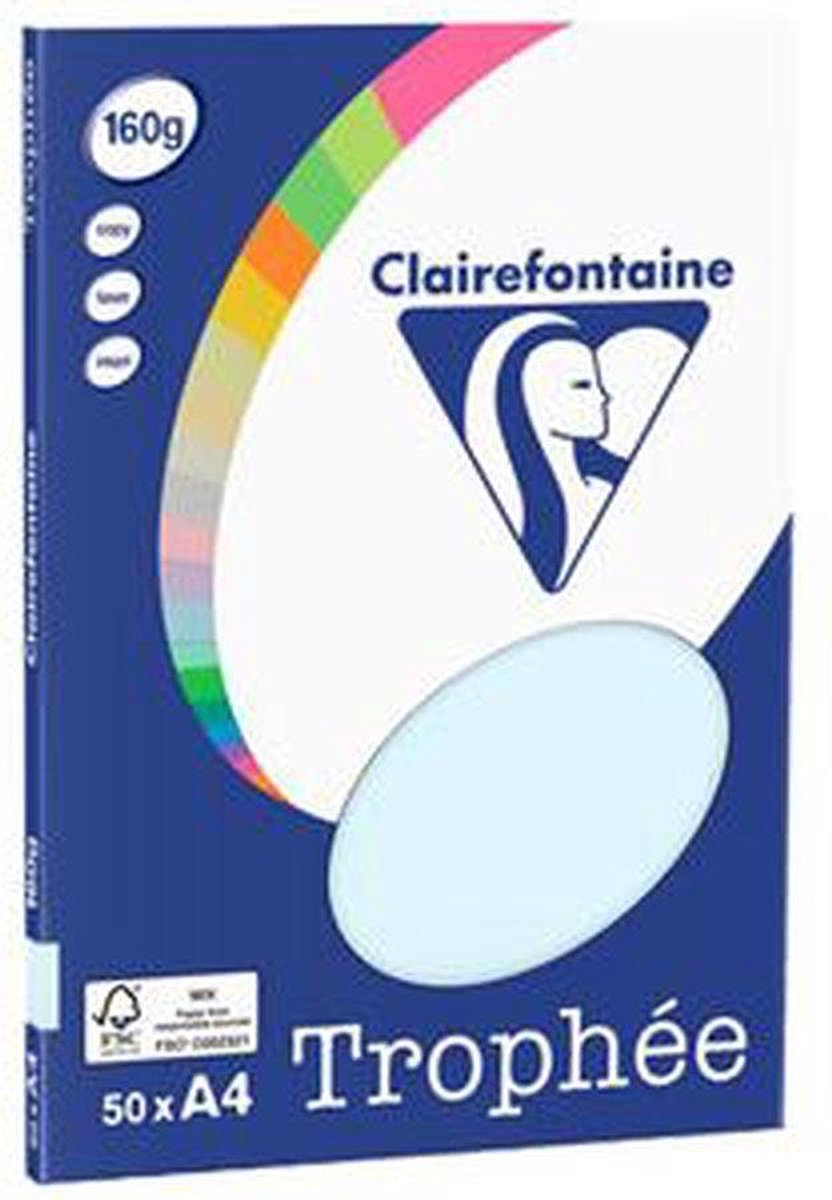 5 x Clairefontaine Kopierpapier Trophee A4 160g/qm VE=50 Blatt hellbla