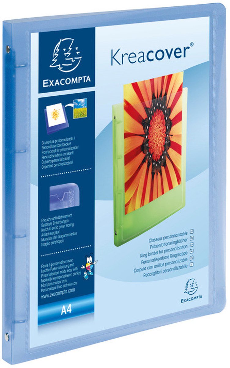 12 x Exacompta Ringbuch Kreacover A4 4 Ringe 15mm transluzent blau