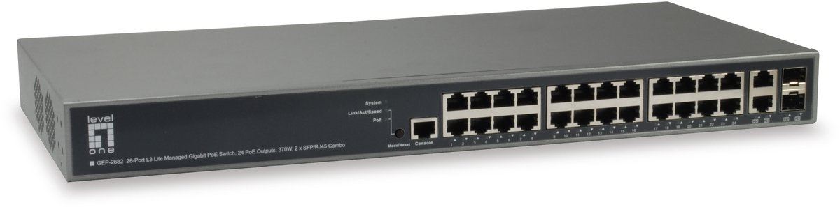 Digital data communication LevelOne 26-Port L3 Manag.GiB Switch 24 PoE
