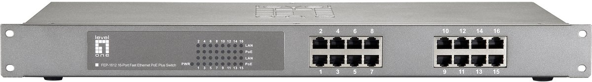 Digital data communication LevelOne 16-Port Fast Ethernet PoE Switch,