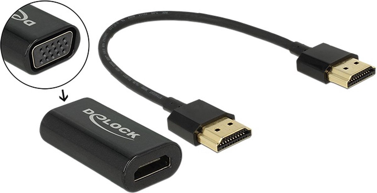 Delock Adapter HDMI-A Buchse> VGA Buchse (screwless)+ 15cm HDMI-Kabel