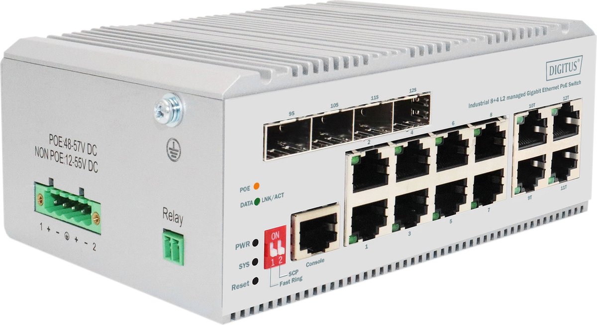 Assmann DIGITUS 8 Port PoE Switch,Industrial, L2 managed, 4 SFP Uplink