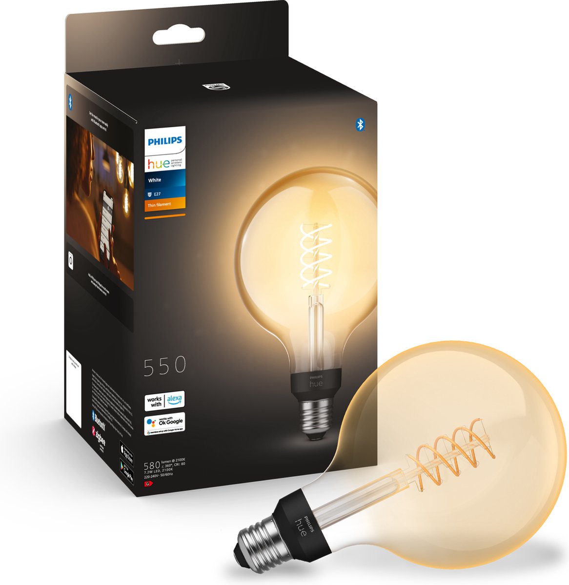 Signify Philips Hue White E27 Filament Globe G125 550lm