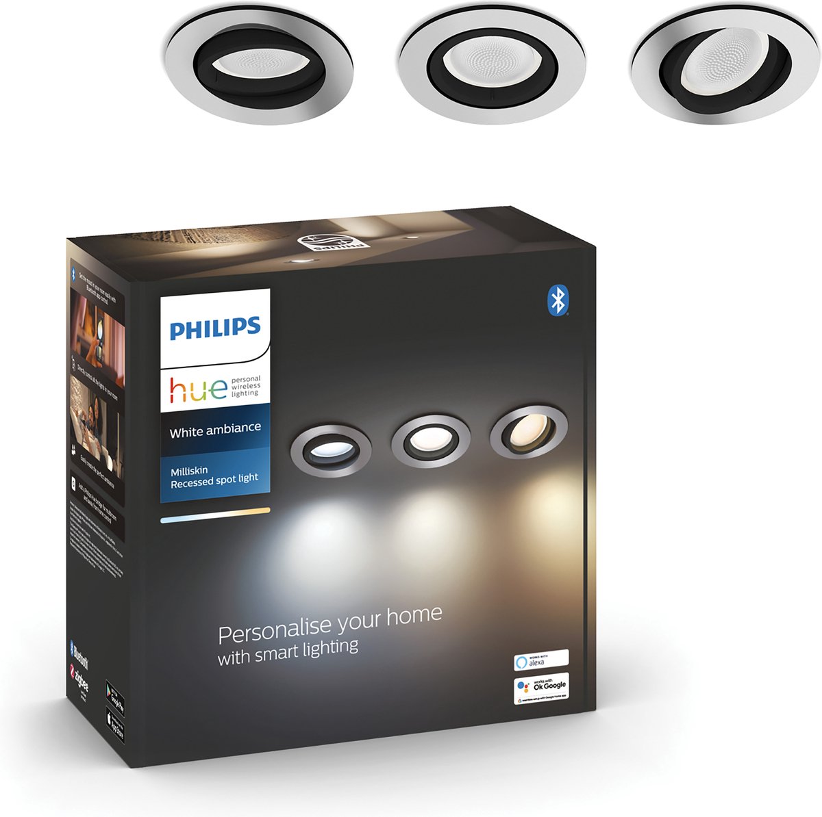 Signify Philips Hue White Amb.Milliskin Einbausp 3flg weiß 3x350lm